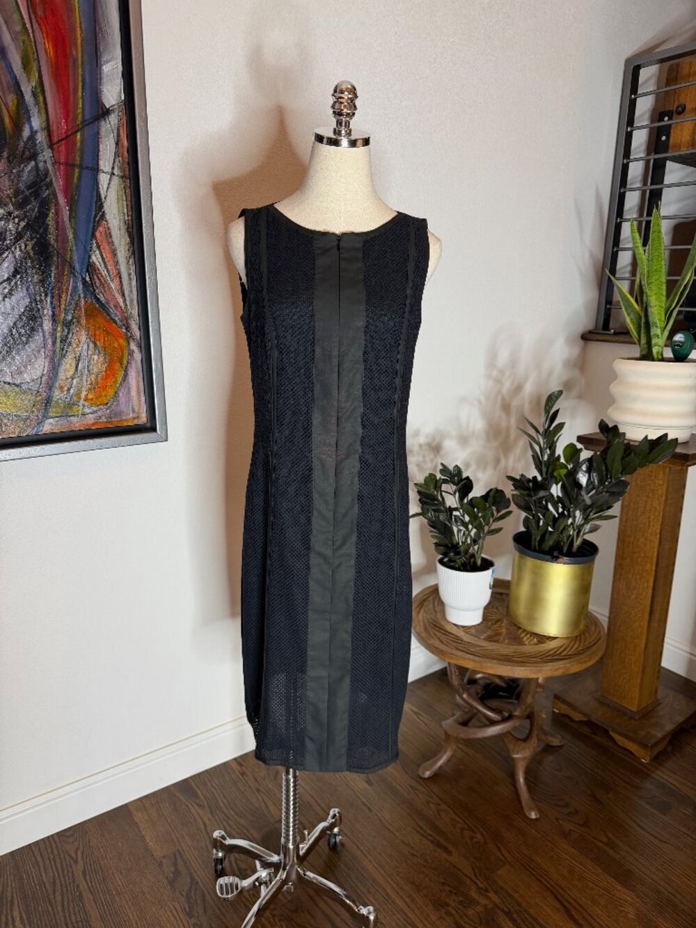 Akris Punto Black Mesh-Panel Sheath Dress — Size 8